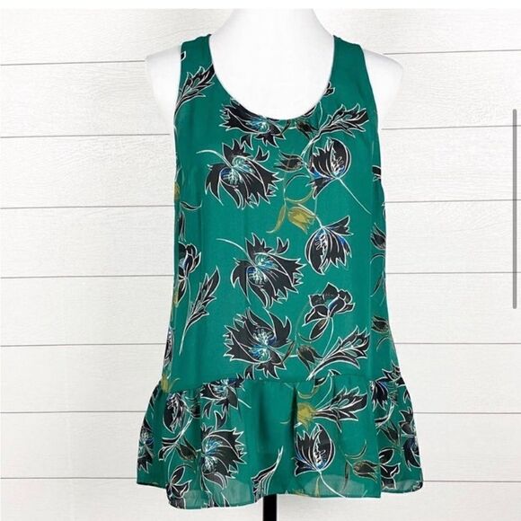 👚CAbi Zoe Falling Flowers Green/Black Floral Sleeveless Blouse Size Medium. EUC - Picture 10 of 10